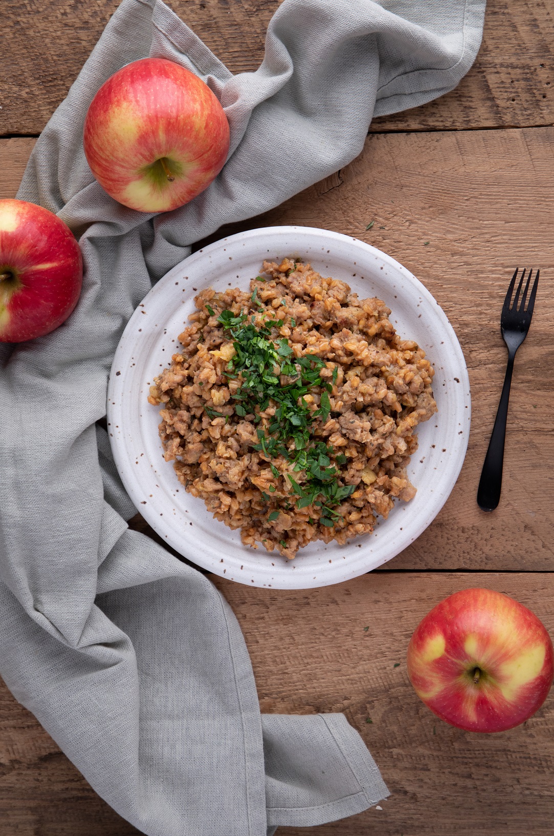 Apple and Sausage Farro Risotto